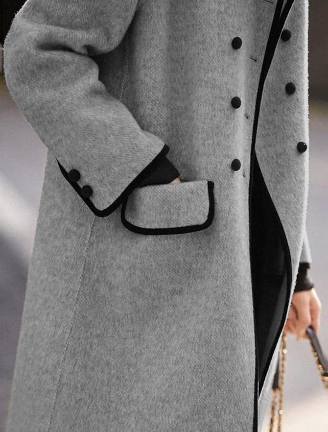 Unifarben Tasche Patchwork Elegant Schalkragen Mantel