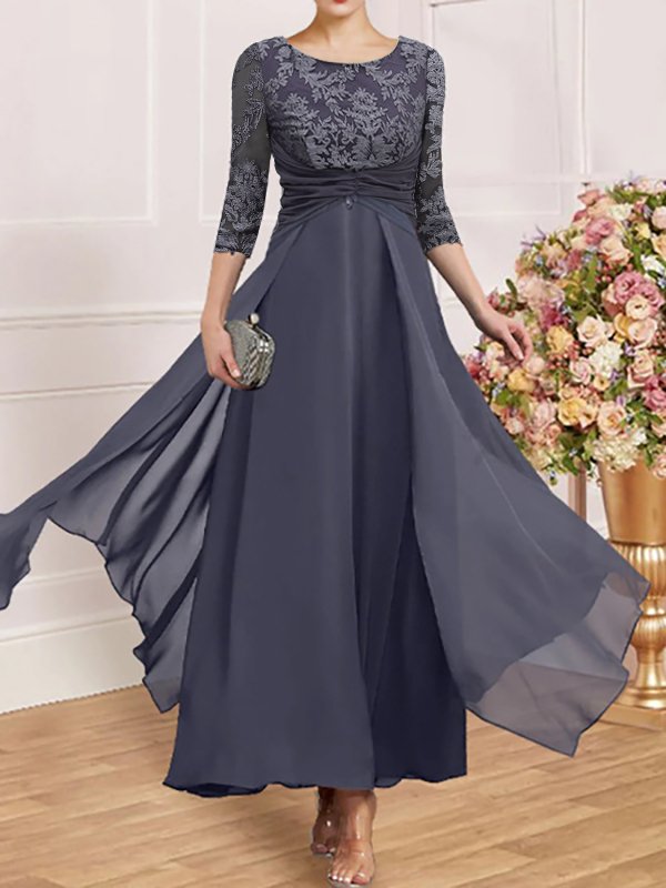 Unifarben Frühling/Herbst Elegant Chiffon Normal Keine Elastizität Regelmäßige Passform Maxikleid X-Linie Kleider für Damen