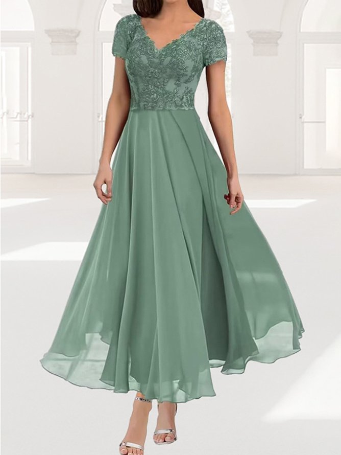 Damen Unifarben Frühling/Herbst Elegant Spitze V-Ausschnitt Spitze Regelmäßig Formal Kleid Nein Gürtel Kleider