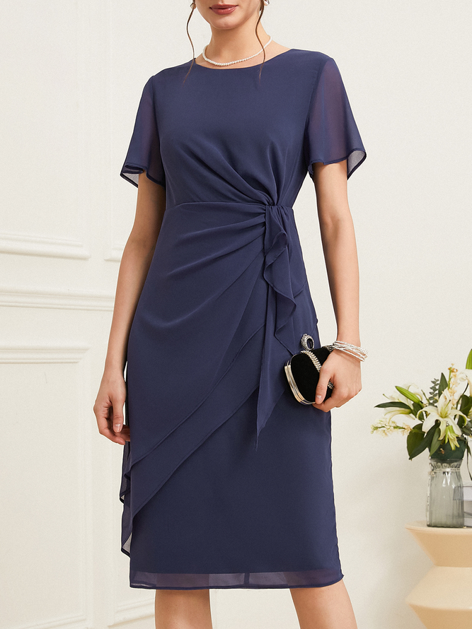 Damen Unifarben Sommer Elegant Normal Keine Elastizität Regelmäßige Passform Kurzarm Formal Kleid Halbformal Kleider