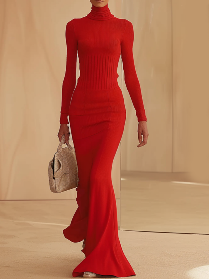 Damen Unifarben Herbst Urban Wolle Keine Elastizität Fest Maxikleid Hauteng Nein Strickkleid