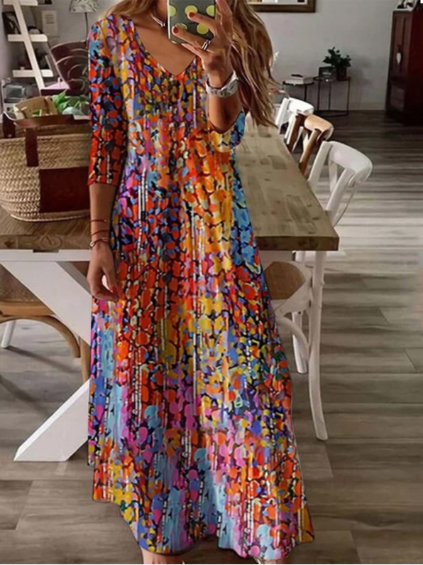 Lässig Abstrakt Frühling/Herbst Polyester Normal Mikroelastizität Täglich Schnalle Maxikleid für Damen