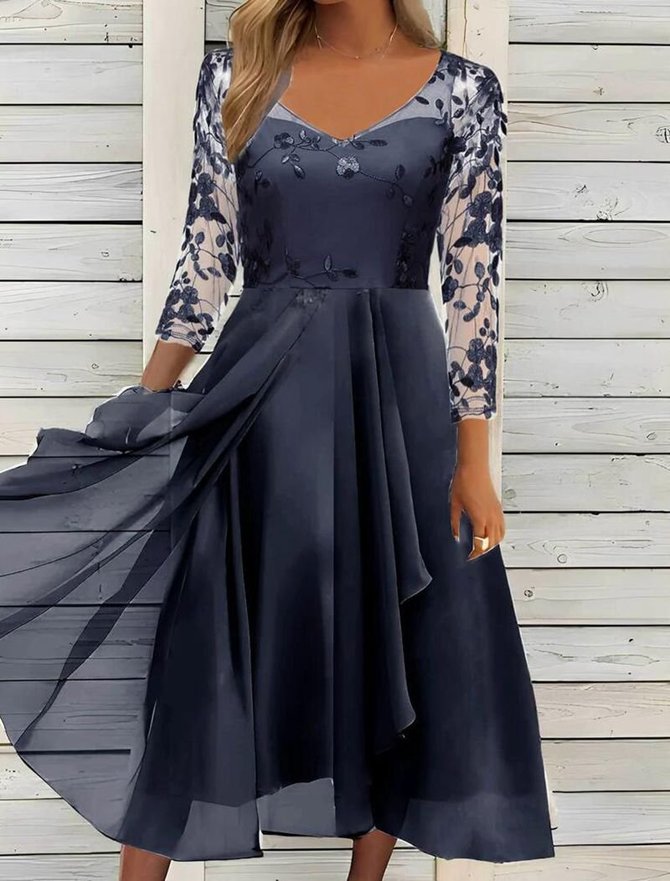 Damen Lässig Frühling/Herbst Kariert Polyester V-Ausschnitt Normal Täglich Maxikleid Nein Kleider