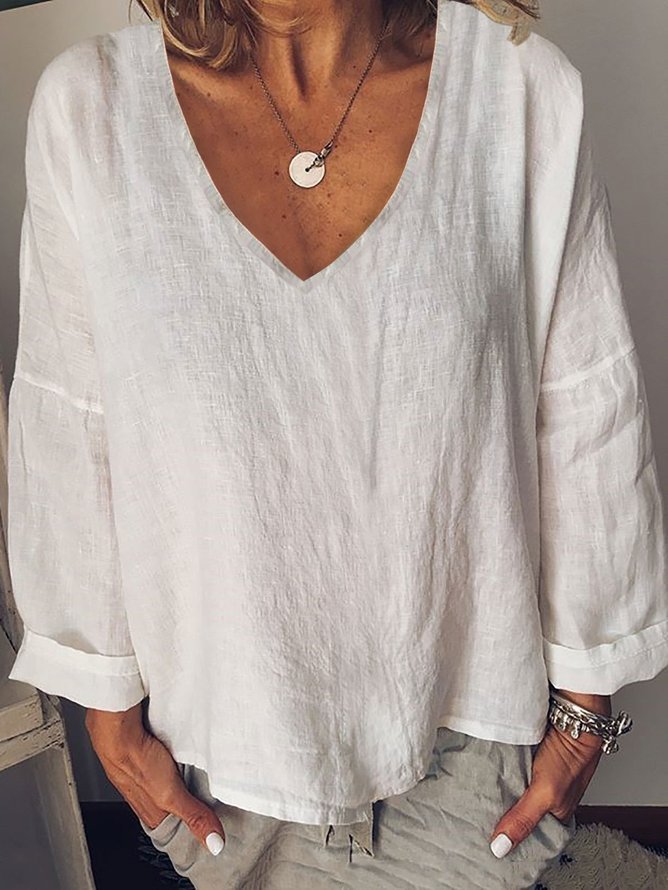 Damen Casual Unifarben Frühling/Herbst Keine Elastizität Täglich Weit Langarm H-Linie Regelmäßig Bluse