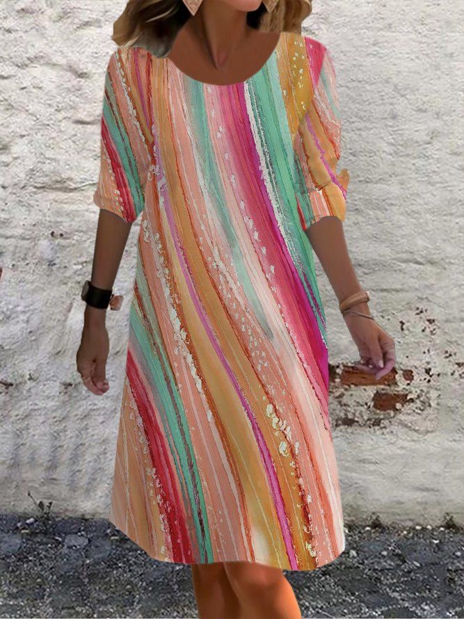 Damen Lässig Abstrakt Frühling/Herbst Weit Jersey T-Shirt-Kleid H-Linie Regelmäßig Nein Gürtel Kleider
