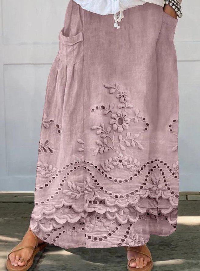 Damen Ethnisch Frühling/Herbst 3d Drucken Leinen Mikroelastizität Weit Maxikleid Mittlere Taille Regelmäßig Rock