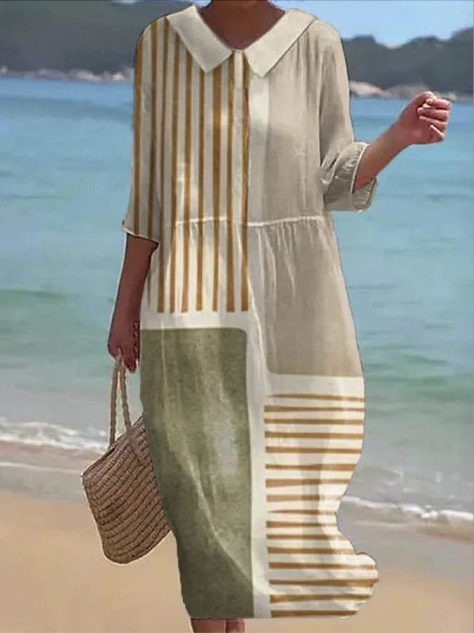 Damen Geometrisch Lässig Sommer Polyester Normal Täglich Maxikleid Halbarm Nein Gürtel Kleider