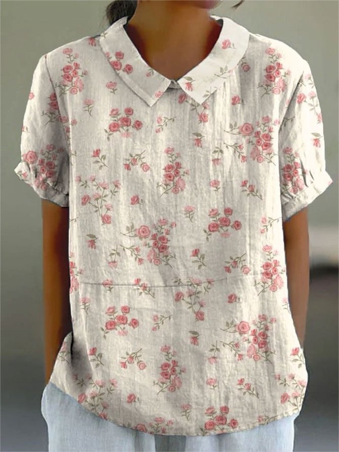 Damen Elegant Geblümt Sommer Täglich Weit Schalkragen Regelmäßig H-Linie Regelmäßig Bluse