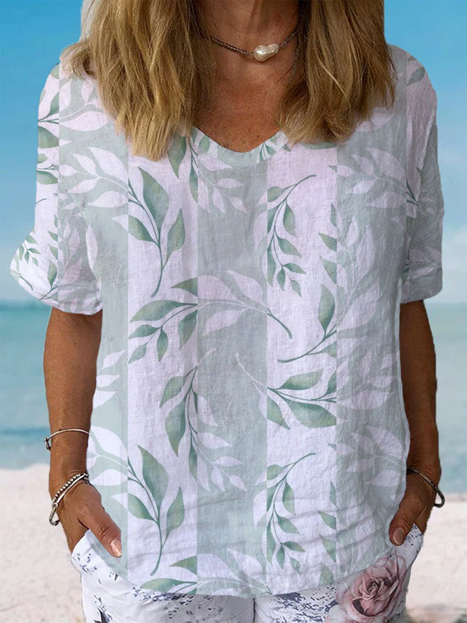 Damen Casual Geblümt Sommer Baumwolle Nein Elastizität Weit Kurzarm Regelmäßig NL Bluse