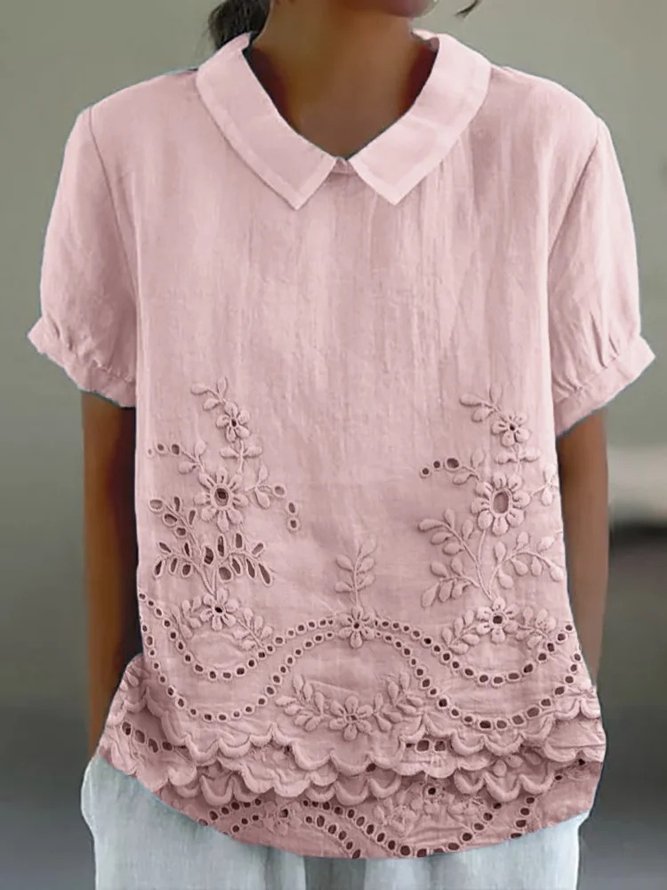 Damen Elegant Unifarben Sommer Baumwolle Nein Elastizität Täglich Schalkragen Regelmäßig Regelmäßig Bluse