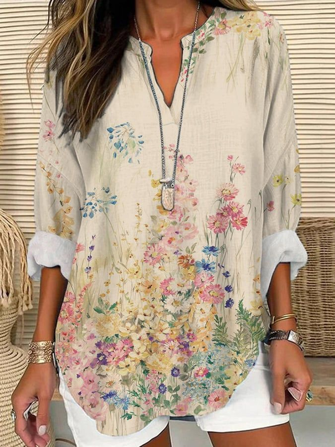 Damen Casual Geblümt Frühling/Herbst Print Täglich Weit Langarm A-Linien Regelmäßig Bluse