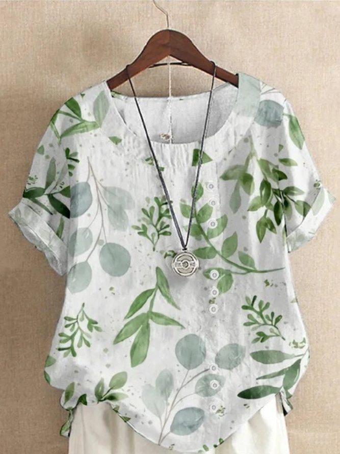 Damen Elegant Geblümt Sommer Baumwolle Nein Elastizität Halbarm Rundhals Regelmäßig Regelmäßig Bluse