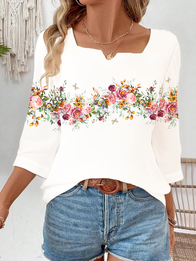 Damen Casual Geblümt Frühling/Herbst Polyester Print Täglich Weit Gekerbt Regelmäßig Bluse