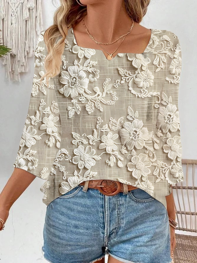 Damen Casual Geblümt Frühling/Herbst Polyester Print Täglich Weit Regelmäßig Regelmäßig Bluse