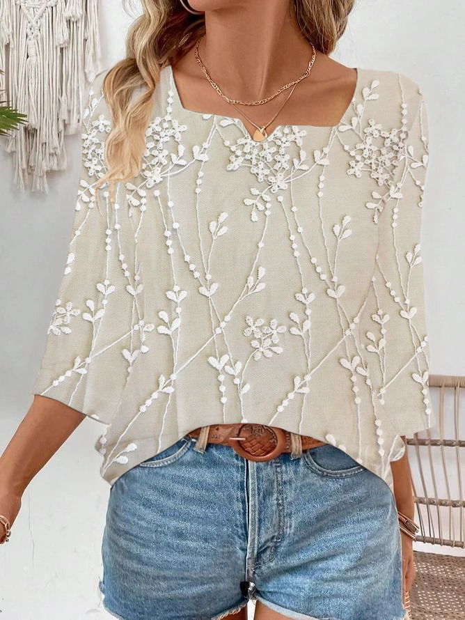 Lässig Geblümt Frühling/Herbst Polyester Print Keine Elastizität Gekerbt H-Linie Regelmäßig Bluse für Damen
