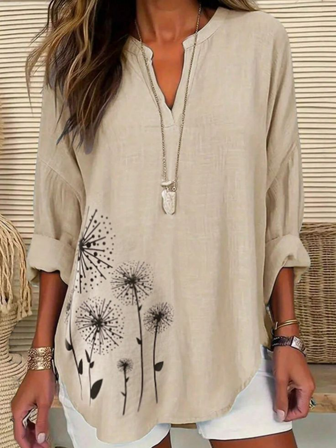 Damen Casual Geblümt Frühling/Herbst V-Ausschnitt Print Keine Elastizität Täglich Weit Regelmäßig Bluse