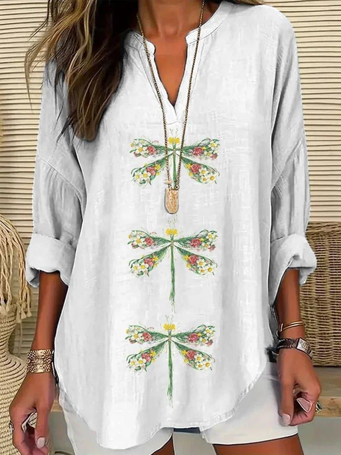Lässig Frühling/Herbst Libelle Keine Elastizität Täglich Baumwollmischung Regelmäßig A-Linien Regelmäßig Bluse für Damen