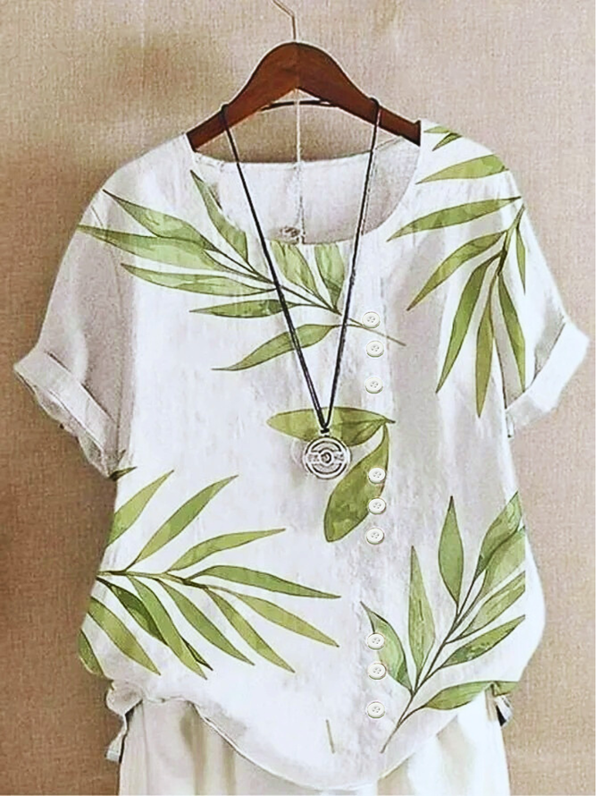 Damen Elegant Sommer Pflanzen Keine Elastizität Täglich Regelmäßige Passform Halbarm H-Linie Regelmäßig Bluse