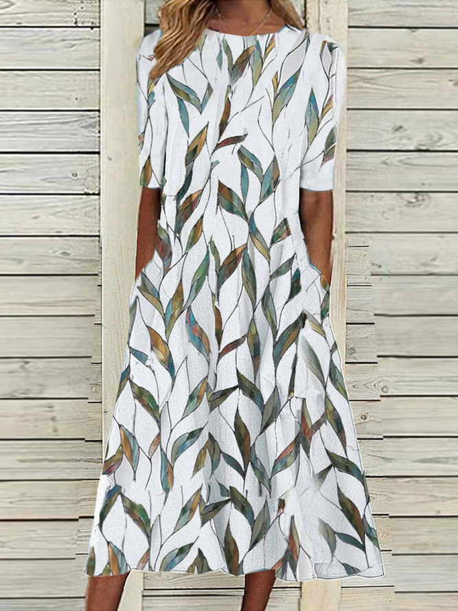 Lässig Geblümt Sommer Print Normal Täglich Maxikleid Rundhals A-Linien Kleider für Damen