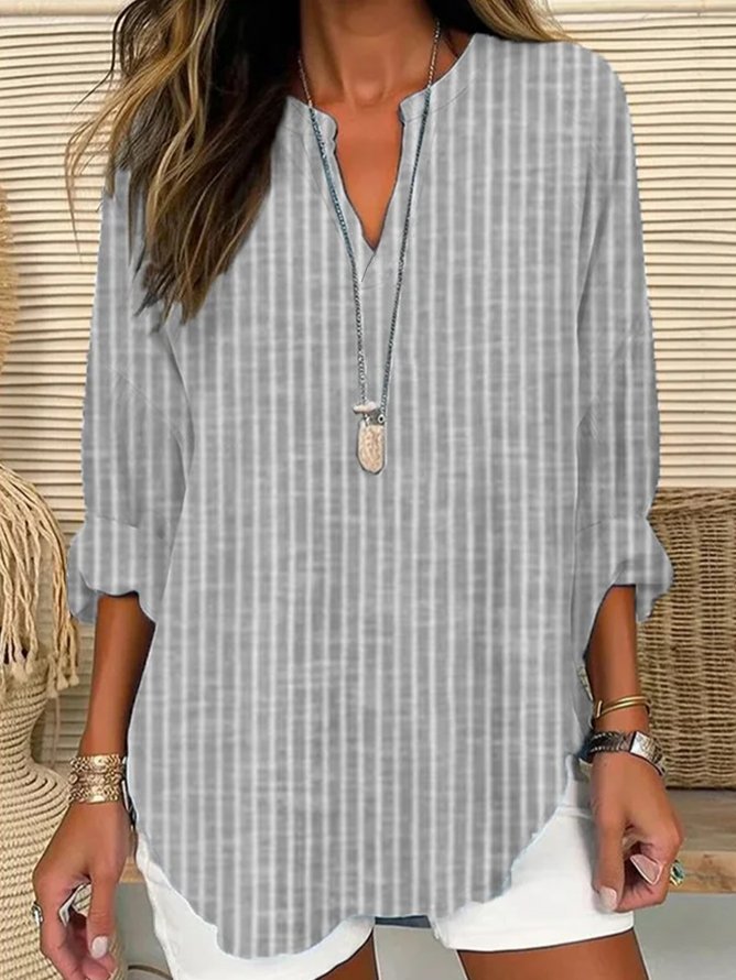 Damen Gestreift Lässig Frühling/Herbst Print Täglich Weit Langarm Baumwollmischung Regelmäßig Bluse