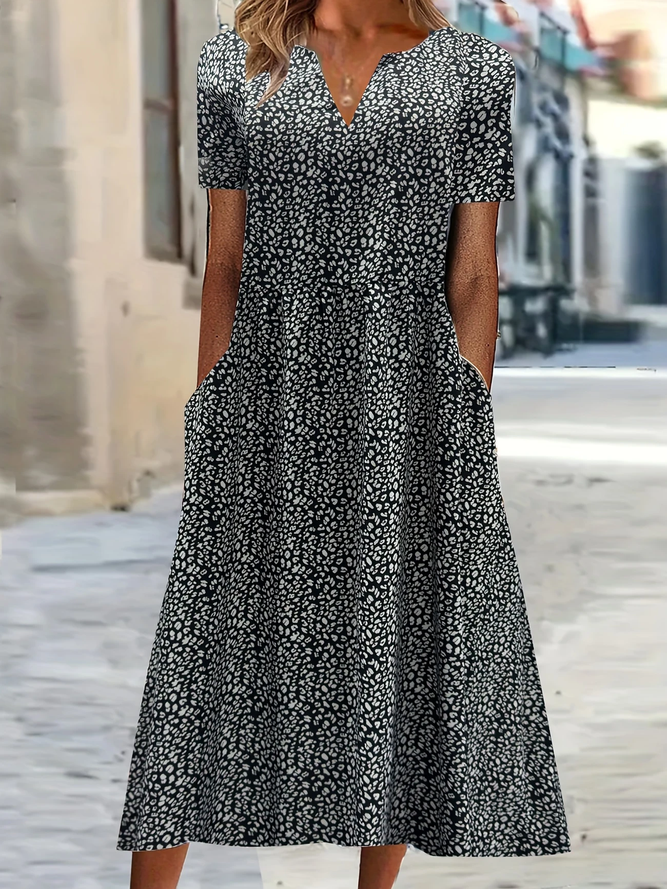 Damen Casual Sommer Leopard V-Ausschnitt Mikroelastizität Regelmäßige Passform Maxikleid H-Linie Nein Kleider