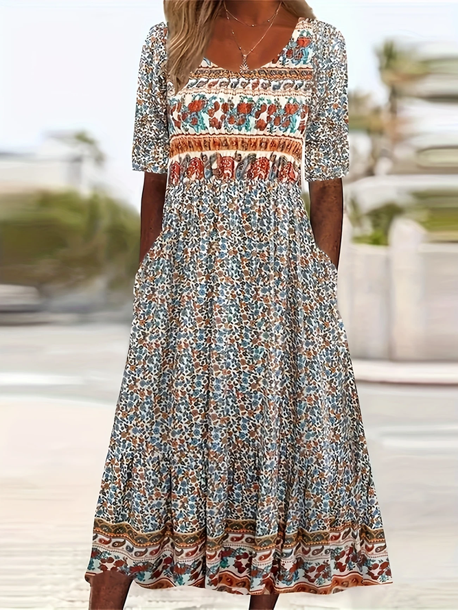 Damen Casual Geblümt Sommer Print Täglich Weit Maxikleid Kurzarm Regelmäßig Kleider