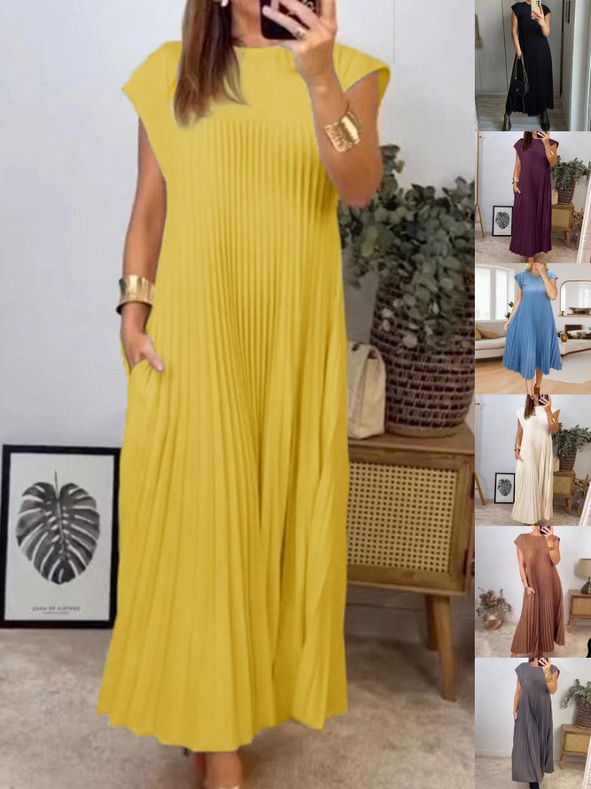 Damen Einfach Unifarben Sommer Nahtverarbeitung Atmungsaktiv Urlaub Weit Mittlere Taille T-Shirt-Kleid Kleider