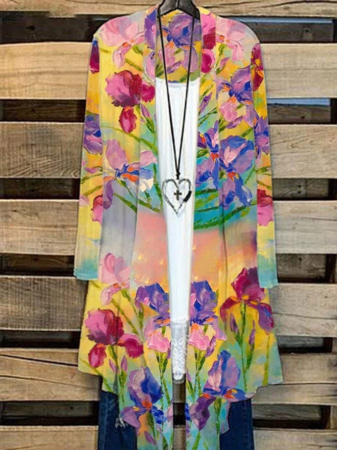 Damen Casual Geblümt Frühling/Herbst Normal Täglich Langarm Wickeln Lang H-Linie Kimonos