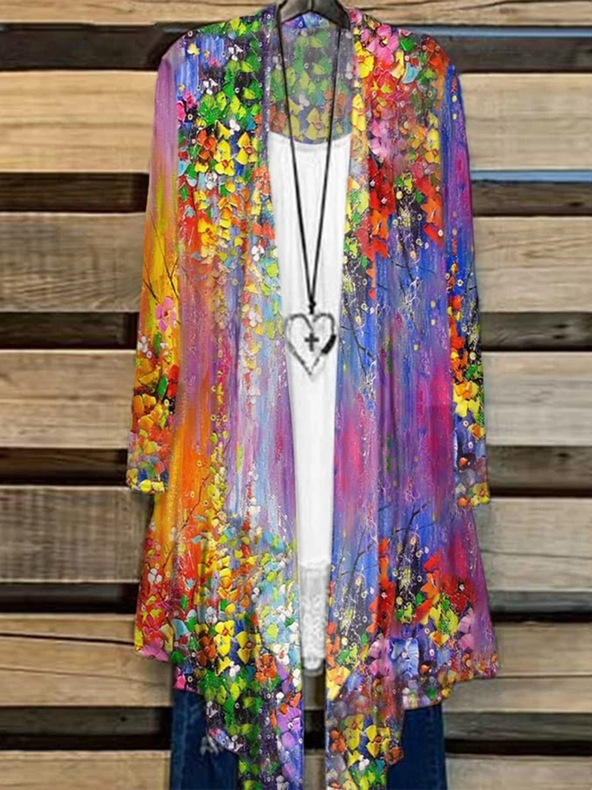 Damen Casual Geblümt Frühling/Herbst Normal Regelmäßige Passform Langarm Wickeln Lang H-Linie Kimonos