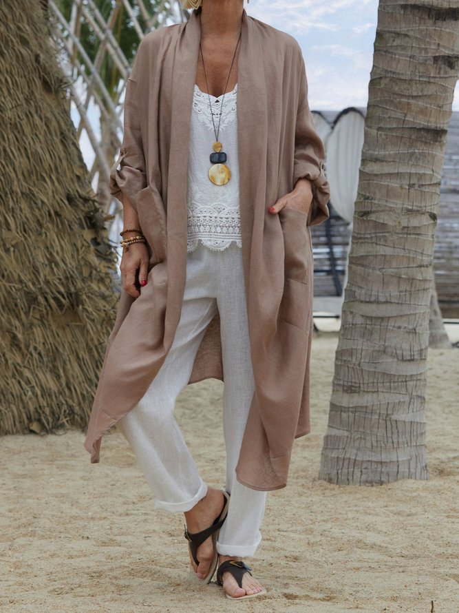 Elegant Unifarben Frühling/Herbst Normal Weit Dreiviertelärmel Wickeln Regelmäßig Regelmäßig Kimonos für Damen