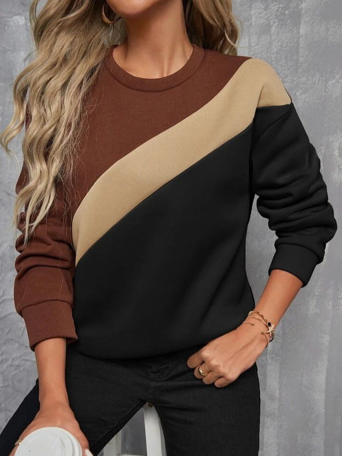 Lässig Frühling/Herbst Multifarben Block Print Normal Langarm Regelmäßig H-Linie Regelmäßig Sweatshirts für Damen