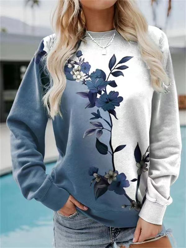 Damen Casual Geblümt Frühling/Herbst Keine Elastizität Langarm Rundhals Regelmäßig H-Linie Regelmäßig Sweatshirts