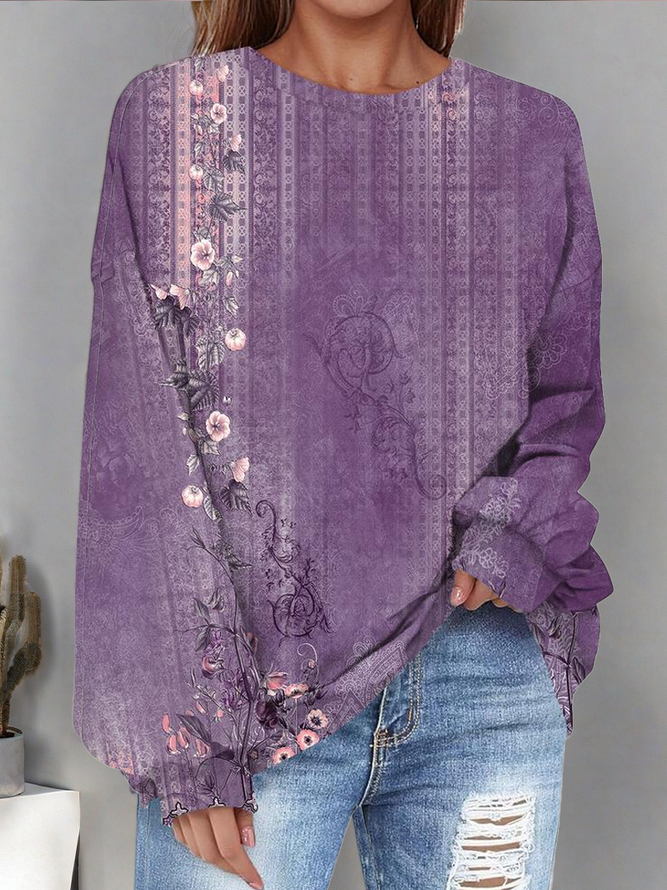 Lässig Geblümt Frühling/Herbst Polyester Print Normal Weit Regelmäßig Regelmäßig Sweatshirts für Damen