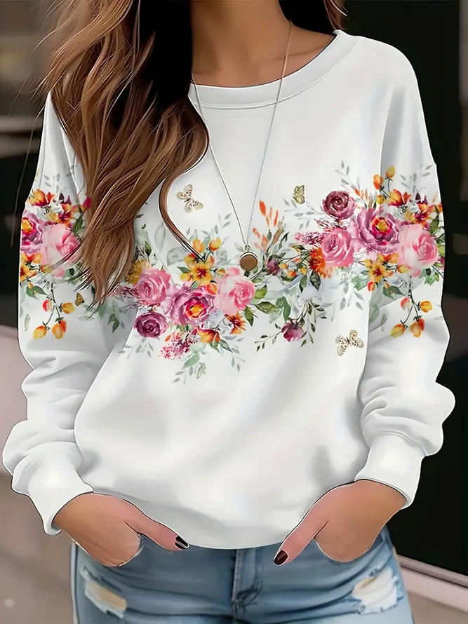 Damen Casual Geblümt Frühling/Herbst Print Normal Weit Langarm Rundhals Regelmäßig Sweatshirts