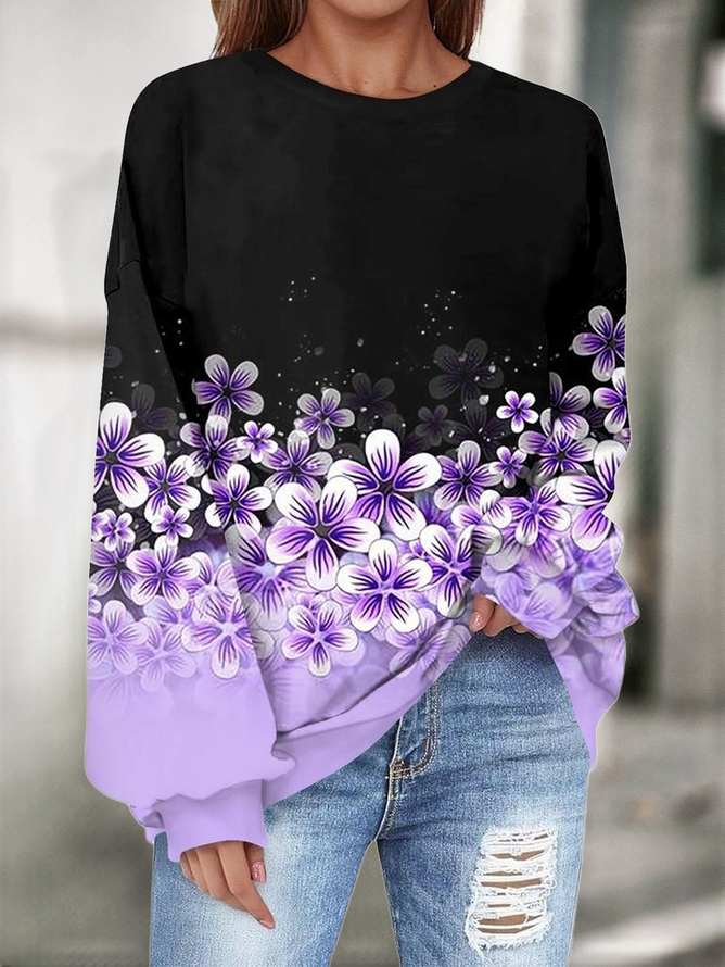 Lässig Geblümt Frühling/Herbst Polyester Print Normal Weit Langarm Regelmäßig Sweatshirts für Damen