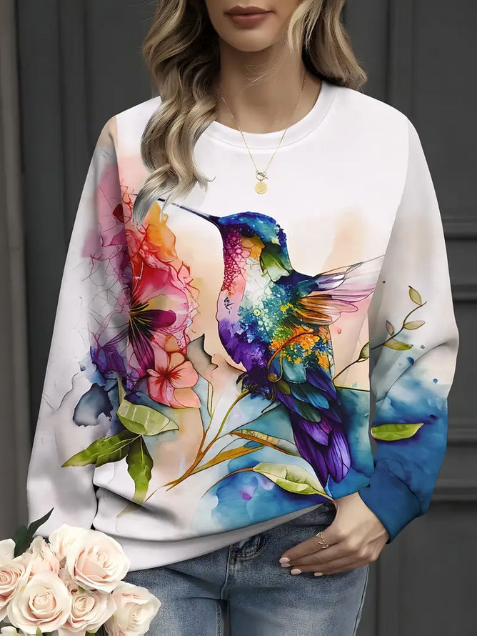 Damen Casual Frühling/Herbst Vogel Print Normal Keine Elastizität Langarm Rundhals Regelmäßig Sweatshirts