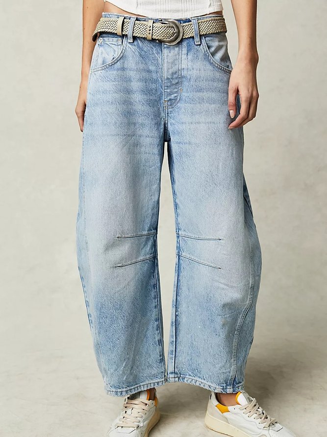 Damen Mädchenhaft Unifarben Frühling/Herbst Denim Hohe Taille Pendeln Weit Lang Regelmäßig Jeans