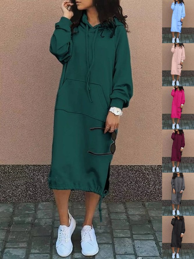 Damen Straße Unifarben Frühling/Herbst Tunnelzug Normal Langarm A-Linien Nein Hoodie-Kleid Kleider
