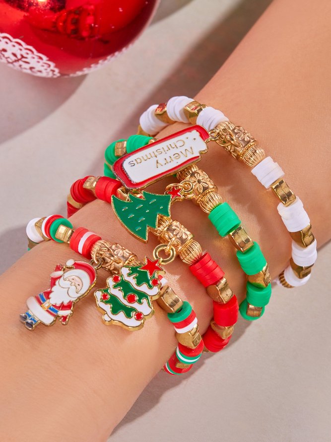 Damen Mädchenhaft Schneeflocke Alle Jahreszeiten Nahtverarbeitung Täglich Weihnachten Multilayer Armband Keramik Armbänder