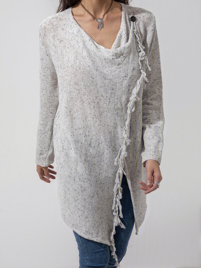 Baumwollmischung Lässig Wasserfallausschnitt Unifarben Blusen & Shirt