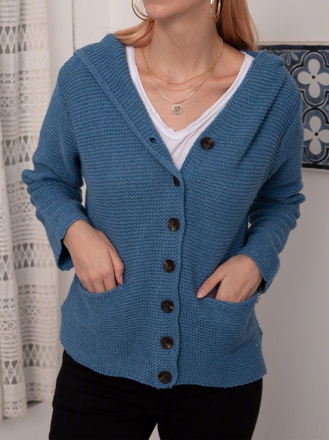 Mit Kapuze Geknöpft Strickjacke Pullover Mantel