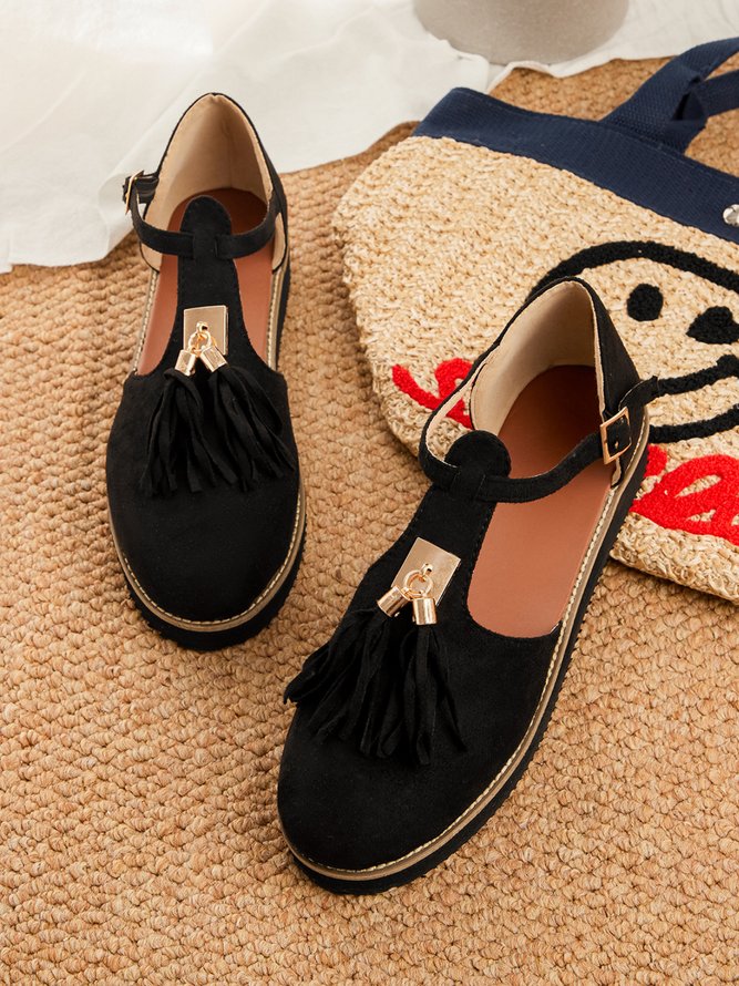 Damen Golden Schnalle Franse Mary Jane Schuh