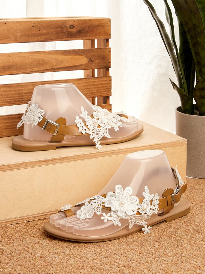 Damen Romantisch Weiß Blume Dekorativ Hochzeit Sandale