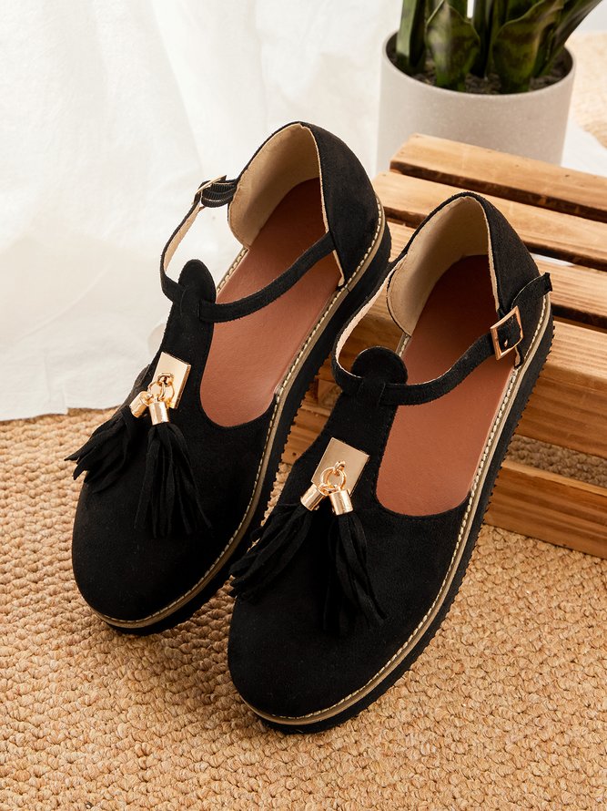 Damen Golden Schnalle Franse Mary Jane Schuh