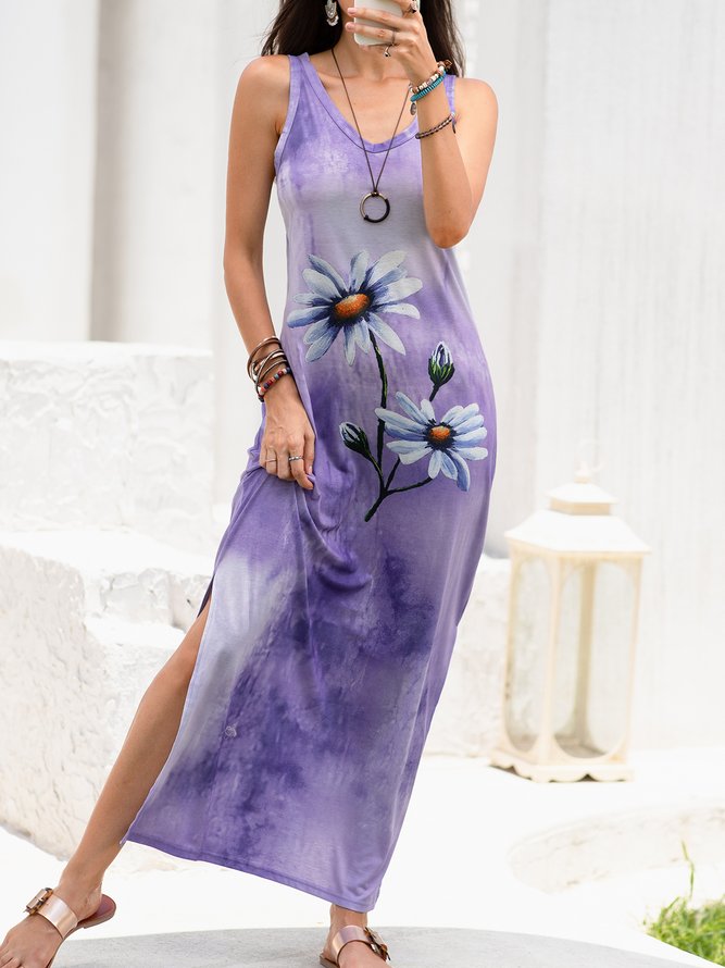 Batik Gänseblümchen Urlaub Kleider mit V-Ausschnitt