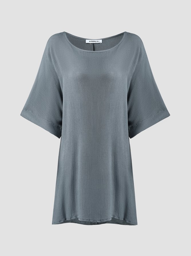 Unifarben Baumwolle Lässig Kurzarm Blusen & Shirts