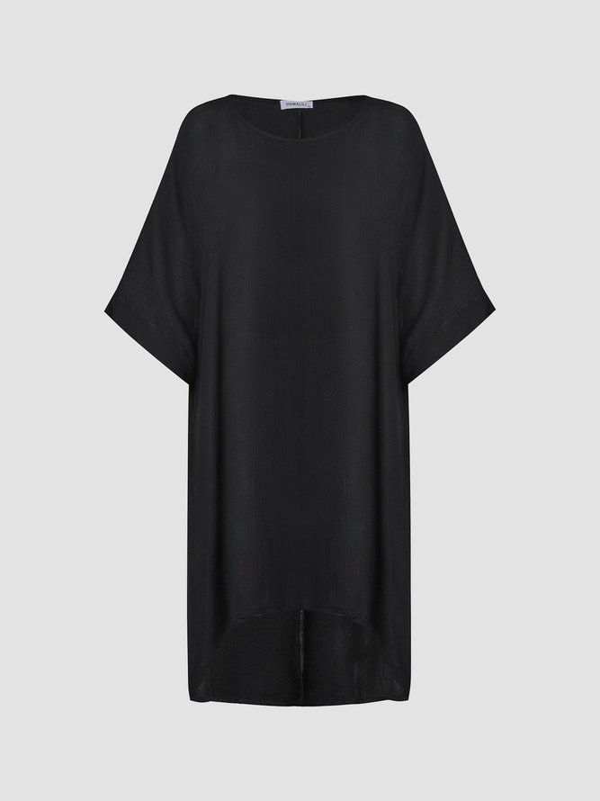 Unifarben Baumwolle Lässig Kurzarm Blusen & Shirts