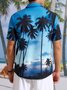Urlaub Stil Hawaii Serie Farbverlauf Landschaft Pflanze Kokosnuss Baum Element Muster Revers Kurzarm Brusttasche Bluse Print Oberteile
