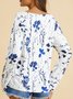 Damen Lässig Geblümt Herbst V-Ausschnitt Täglich Jersey Langarm Regelmäßig Größe T-shirt Bedrucken
