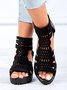 Strass Dekor Ausgehöhlt Reißverschluss Zurück Offen Blockabsatz AbsatzSandalen